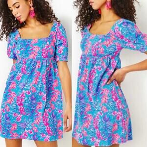 Lilly Pulitzer Delaney Puff Sleeve Smocked Floral Mini Dress NWT